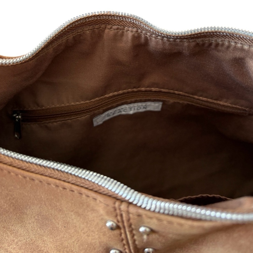 NEW,Kenneth Cole Reaction, Brown Hobo Bag Fringe Studded Shoulder Bag, Boho Chic - Picture 9 of 11